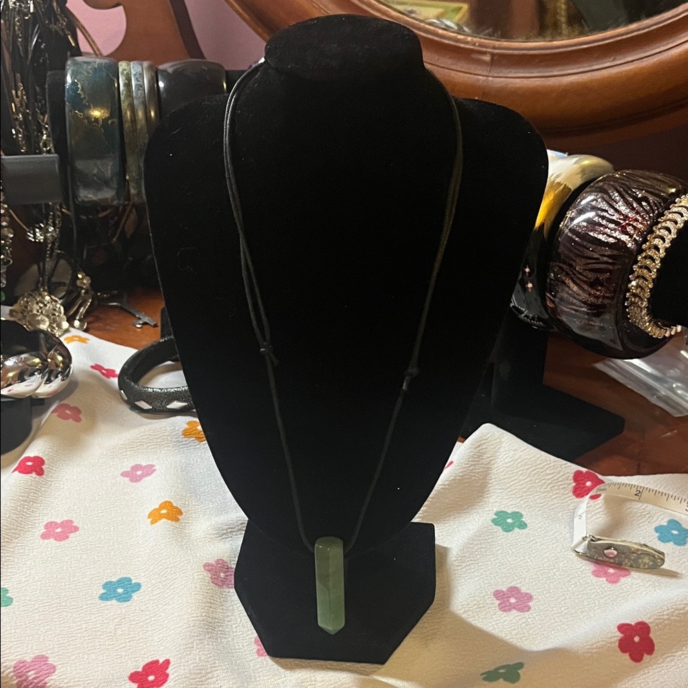 Green Crystal(?) Tower Pendant Necklace